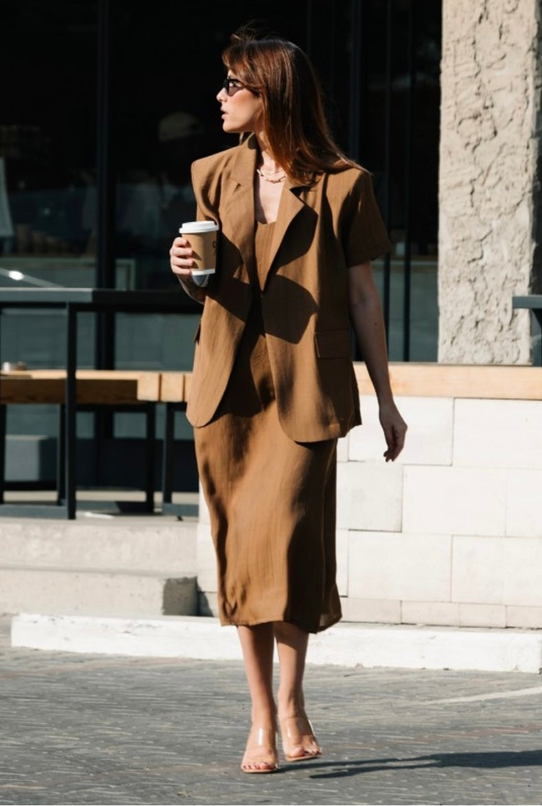 Dark Brown Soft Shirt & Dress Set